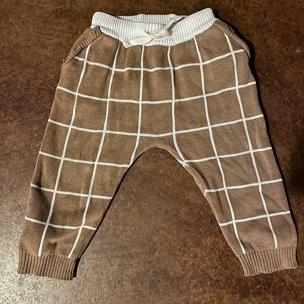 Miann & CO Kids 12-18 Month Knit Cotton Brown & White Plaid Pants